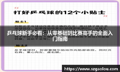 乒乓球新手必看：从零基础到比赛高手的全面入门指南