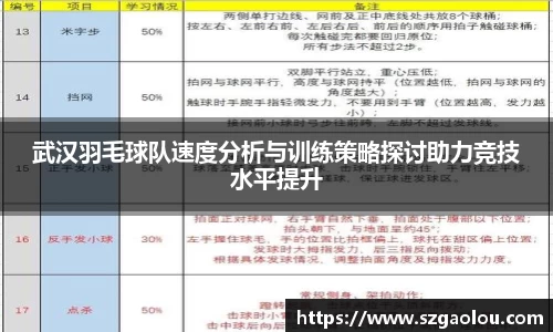 武汉羽毛球队速度分析与训练策略探讨助力竞技水平提升